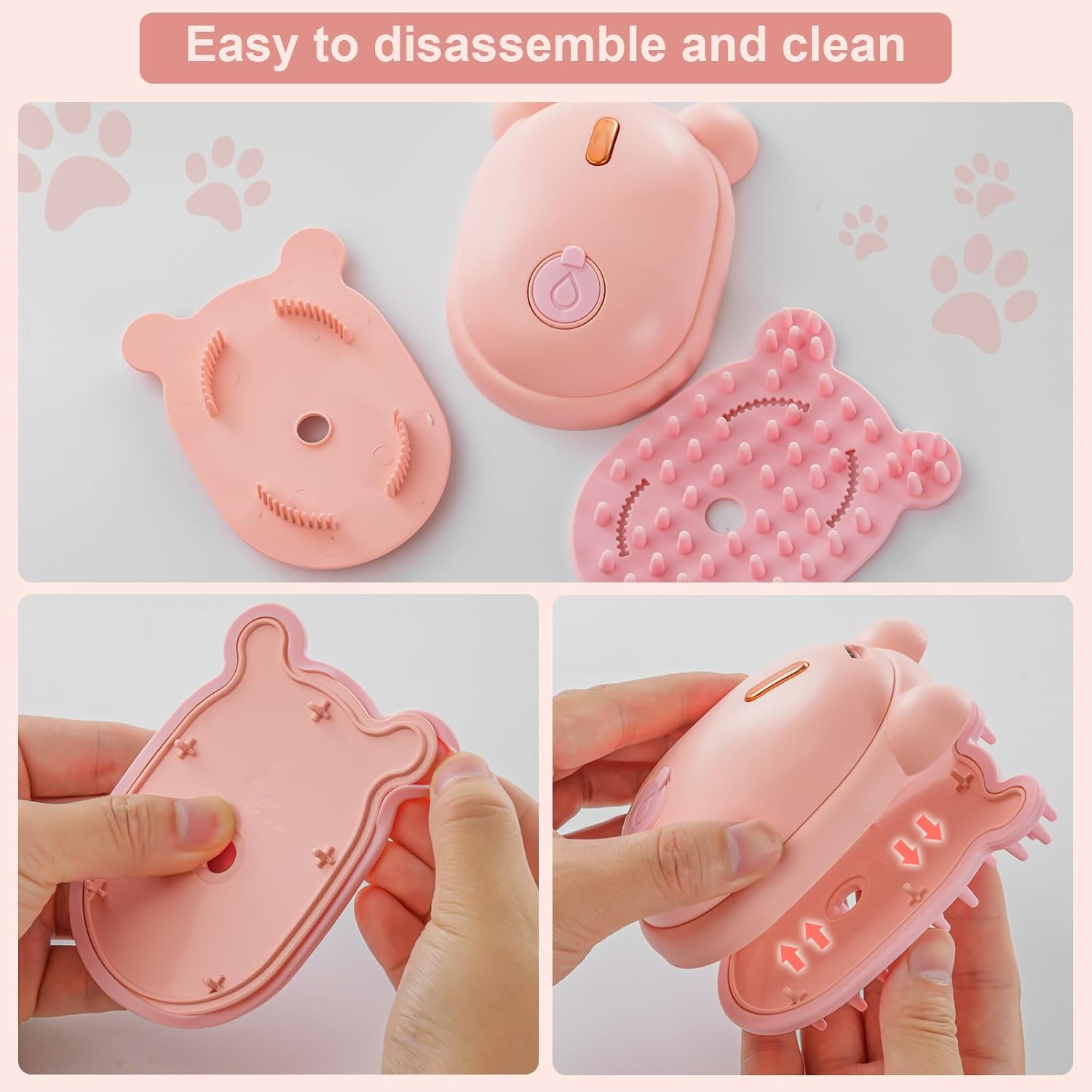 Cat Steam Brush Rechargeable Cat Brush Steamer for Shedding,Self-Cleaning Grooming Brush for Long &Short Haired Dogs and Cats,Remove and Clean Tangled &Loose Hair,Pink image number 6