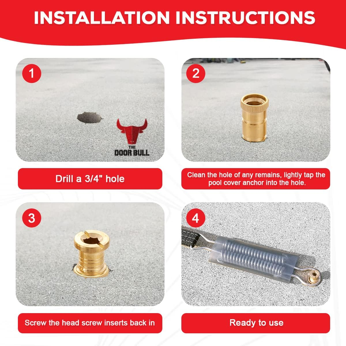 Pool Cover Anchors for Concrete and Pavers Deck, Universal Size Fits 3/4" Hole, Best for Pool Safety Cover Installation, Durable Brass Metal Pool Anchor with Head Screw Bolts (20 Pack) image number 3