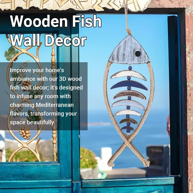 AIMALL Fish-Shaped Wooden Wall Hanging 25.2X8.3In Rustic Nautical Decor for Coastal Living Room Bedroom Hallway Beach-Themed Art Ornament - Fish Head Bone image number 4