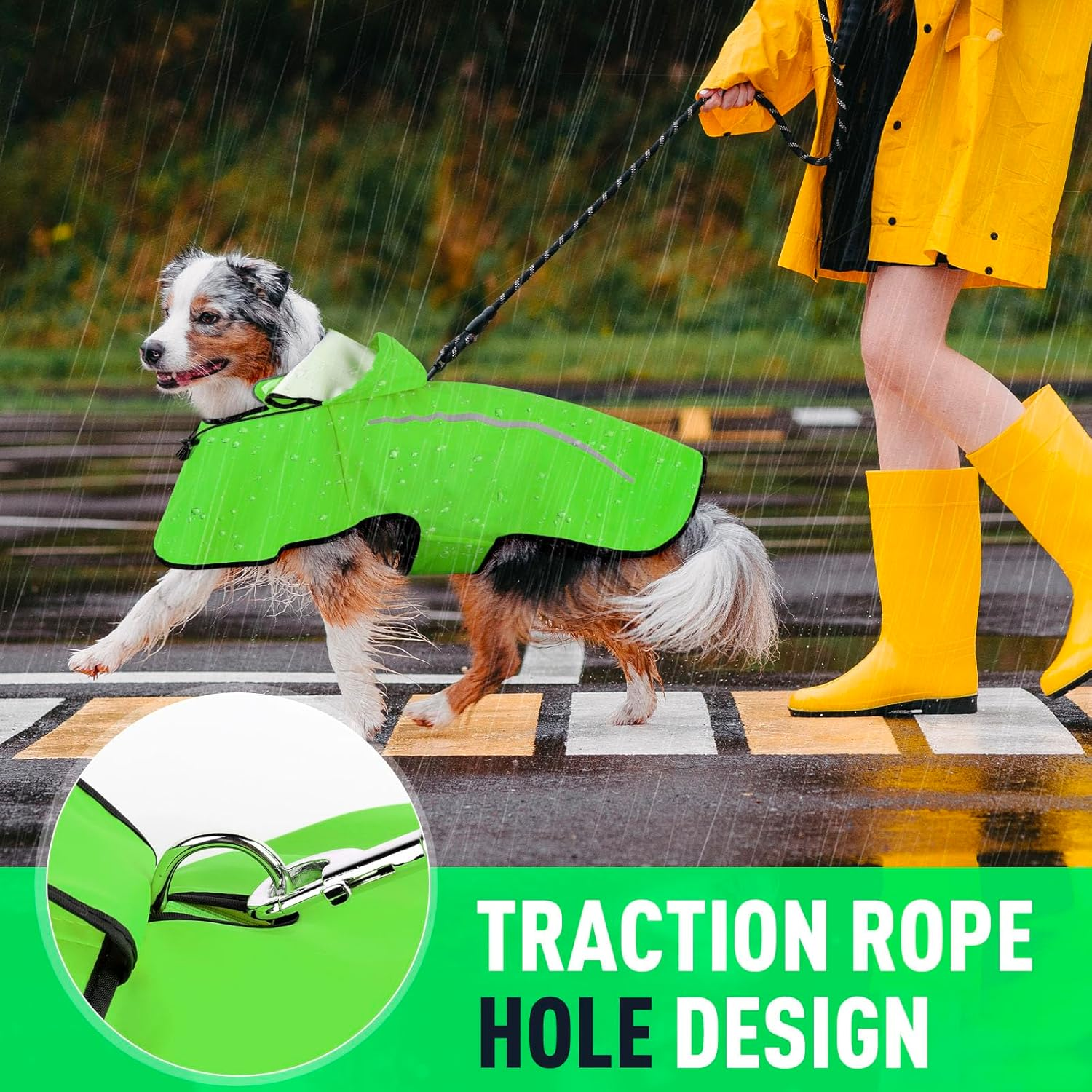 Flashseen Dog Raincoat Waterproof Dog Rain Jacket with Strip Reflective & Leash Hole Winter Dog Vest Warm Rain Coats for Dogs image number 5