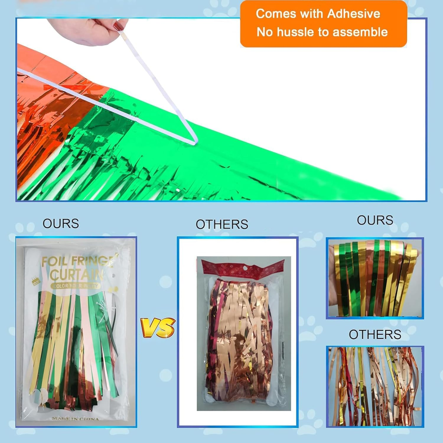 Hawaiian Luau Party Foil Fringe Curtains,2 Packs of 3.3X6.6 Ft Green Brown and Yellow Foil Fringe Curtains,Tinsel Photo Booth Props,Streamer Backdrop for Hawaiian Tropical Beach Party Decorations image number 2