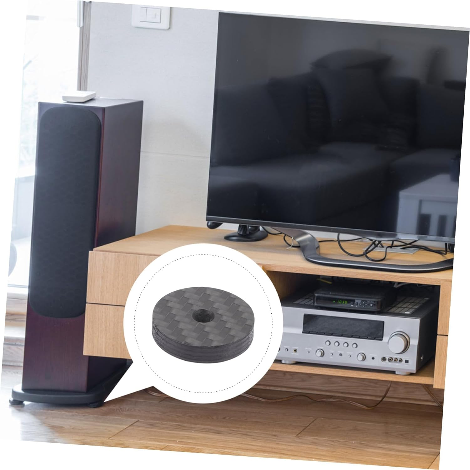 UKCOCO Carbon Fiber Speaker Spikes Isolation Feet 25X5Mm 4Pcs Shockproof Audio Turntable Pads for Home Theater and Hi-Fi Systems image number 3