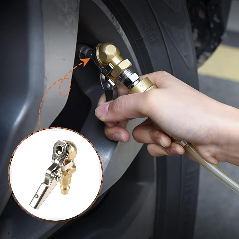 Air Chuck with Clip Tire Inflator Nozzle Adapter, Brass Ball Foot Tire Chuck 1/4" NPT for Truck, Car, RV, Auto image number 4