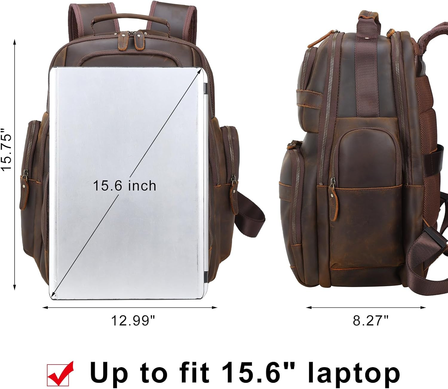 TIDING Men'S Vintage Leather 15.6" Laptop Backpack Work Large Capacity Bag Casual Outdoor Business Travel Rucksack Shoulder Daypacks