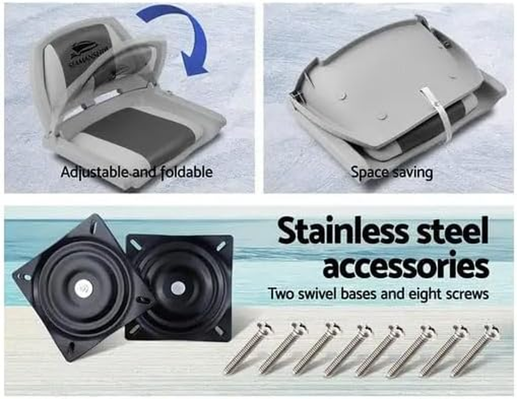 Seamanship Boat Seats, Set of 2 Folding Seat Swivel Chair Floor Chairs Marine Seating Fishing Outdoor Accessories, All Weather Conditions Stainless Steel Grey image number 3