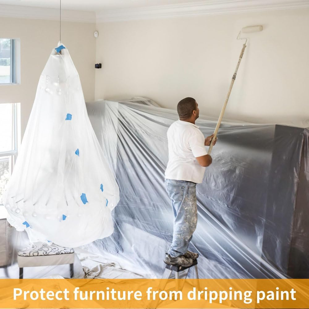 Pre-Taped Masking Film Protection for Appliance and Furniture Automotive Painters Wall Heavy-Duty Drop Cloth for Spray Painting Decorating Masking Tape Film(4 Rolls) image number 5