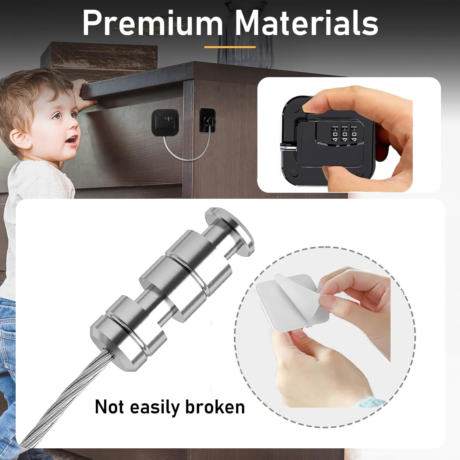 Refrigerator Lock (2 Pack), Heavy Duty Combination Fridge Lock, for Fridge, Cabinets, Window, Drawers and Child Safety Cabinet Locks, Strong Non-Marking Adhesive No Drilling (A, Black)