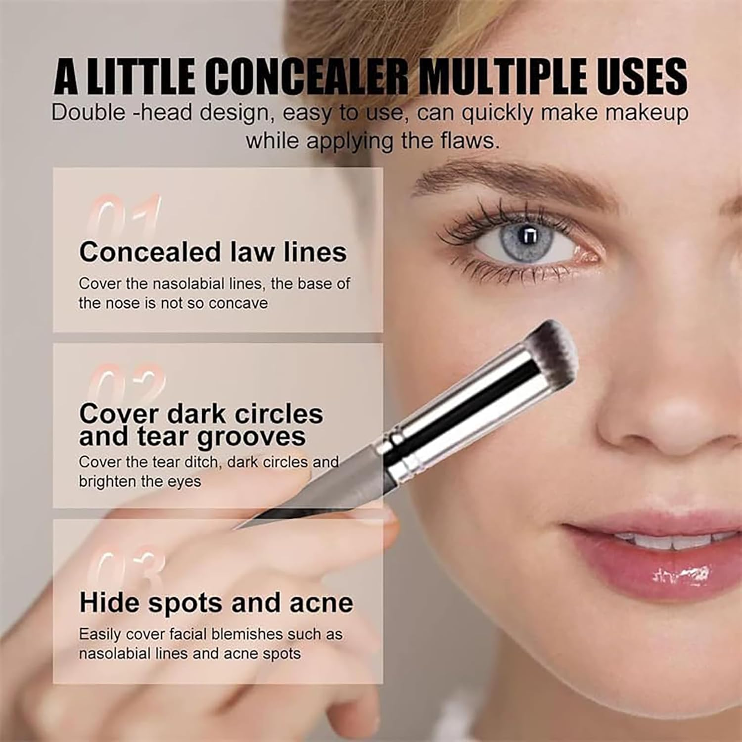 Luminance under Eye Brightener with Brush,Dark Circle Coverage,Under Eye Corrector Pink,Moisturizing Waterproof Foundation Conceale image number 4