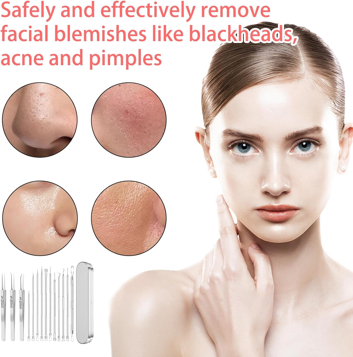 14 Pcs Blackhead Remover Tool, Professional Pimple Popping Kit，Apply to Skin Care Tools for Acne Prone Skin and Deep Pore Cleaning