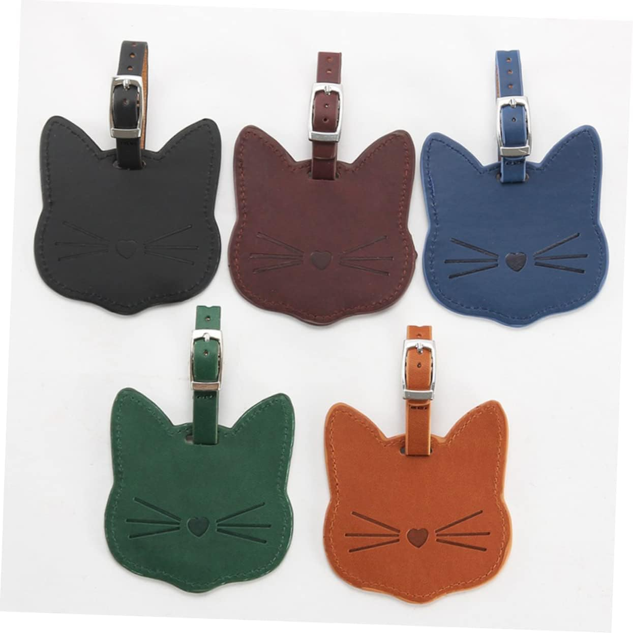 COSMEVIVI Pu Leather Luggage Tags 2Pcs Set Cat Design Pu Id Labels Travel Suitcase Bag Tags for Adults and Children School Bag Baggage Accessories Random Color