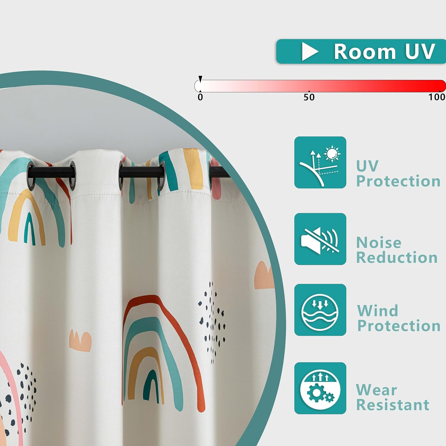 Chiinvent Blackout Rainbow Curtains for Kids Cute Rainbow Room Darkening Window Curtains Decorative Cartoon Black Out Curtain for Girls Bedroom Nursery, C1, 52" X 96", 2 Panels (90% Blackout) image number 1