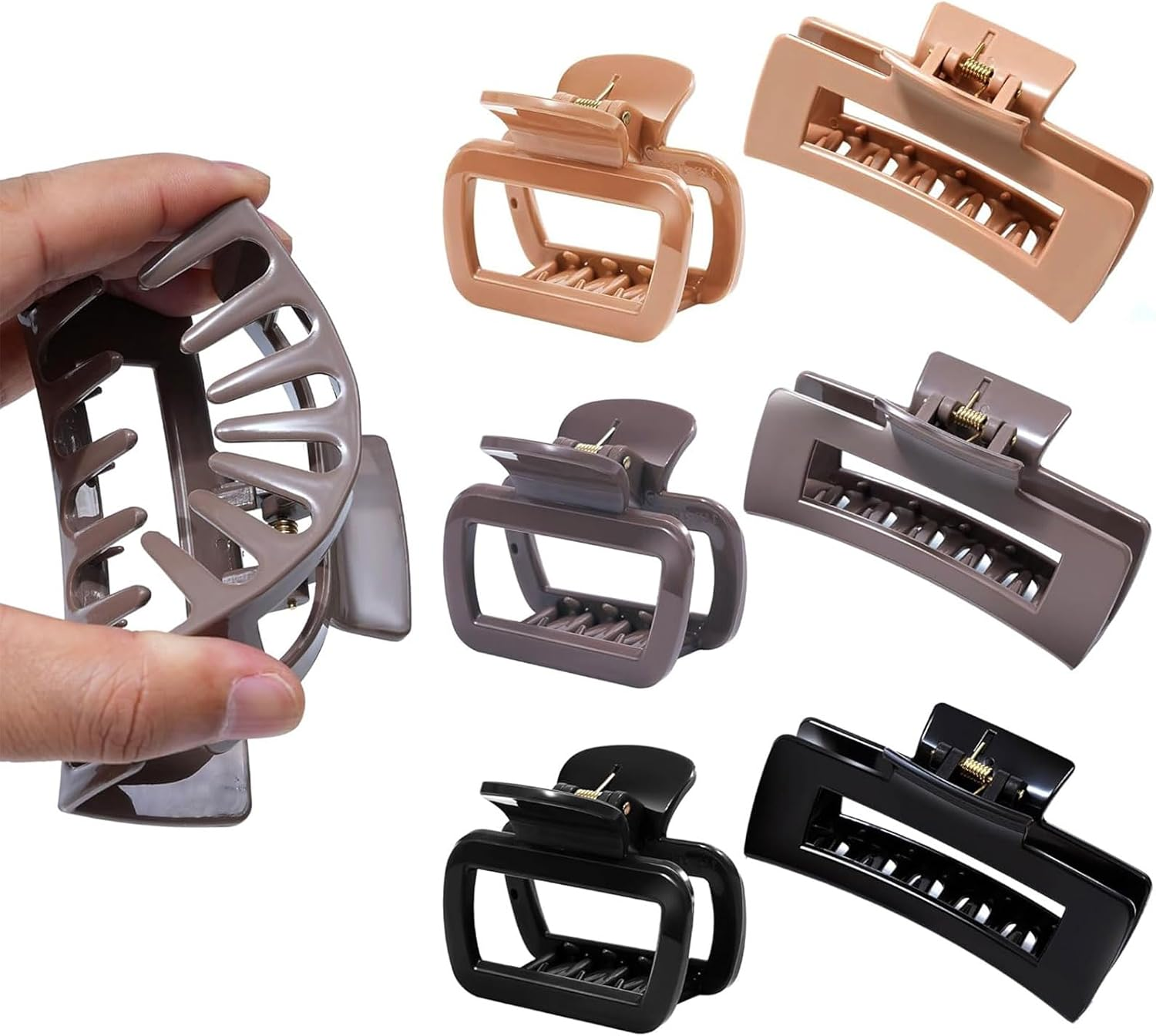 Muorruo 6-Pack Silicone Hair Clips in 2 Designs, Flexible and Soft Hair Clips for Women | Rectangular, Small and Large, Comfortable Hair Clips (Dark Khaki, Coffee, Black) image number 3