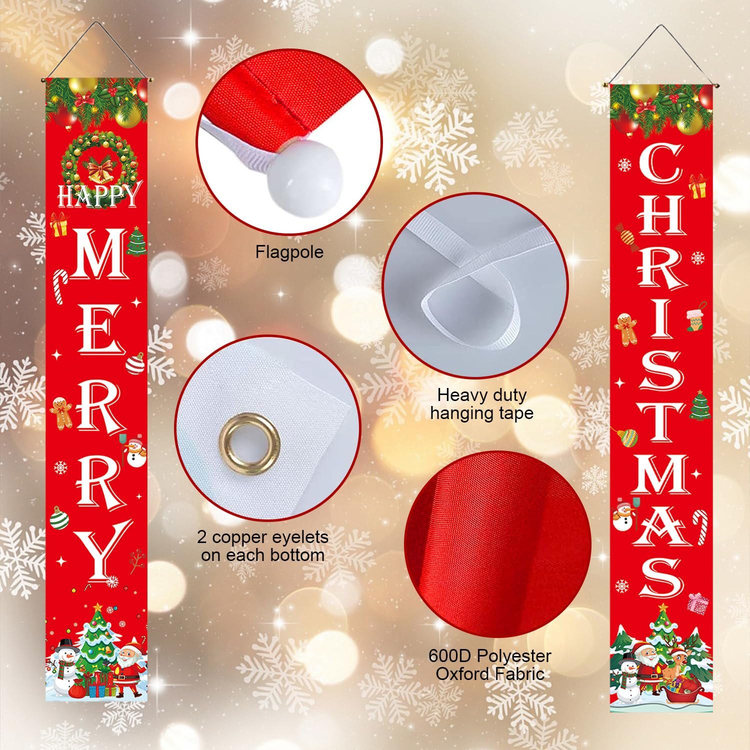 POGEPE Merry Christmas Banner, 180 Cm X 30 Cm, Red, Christmas Decoration for Indoor and Outdoor image number 2