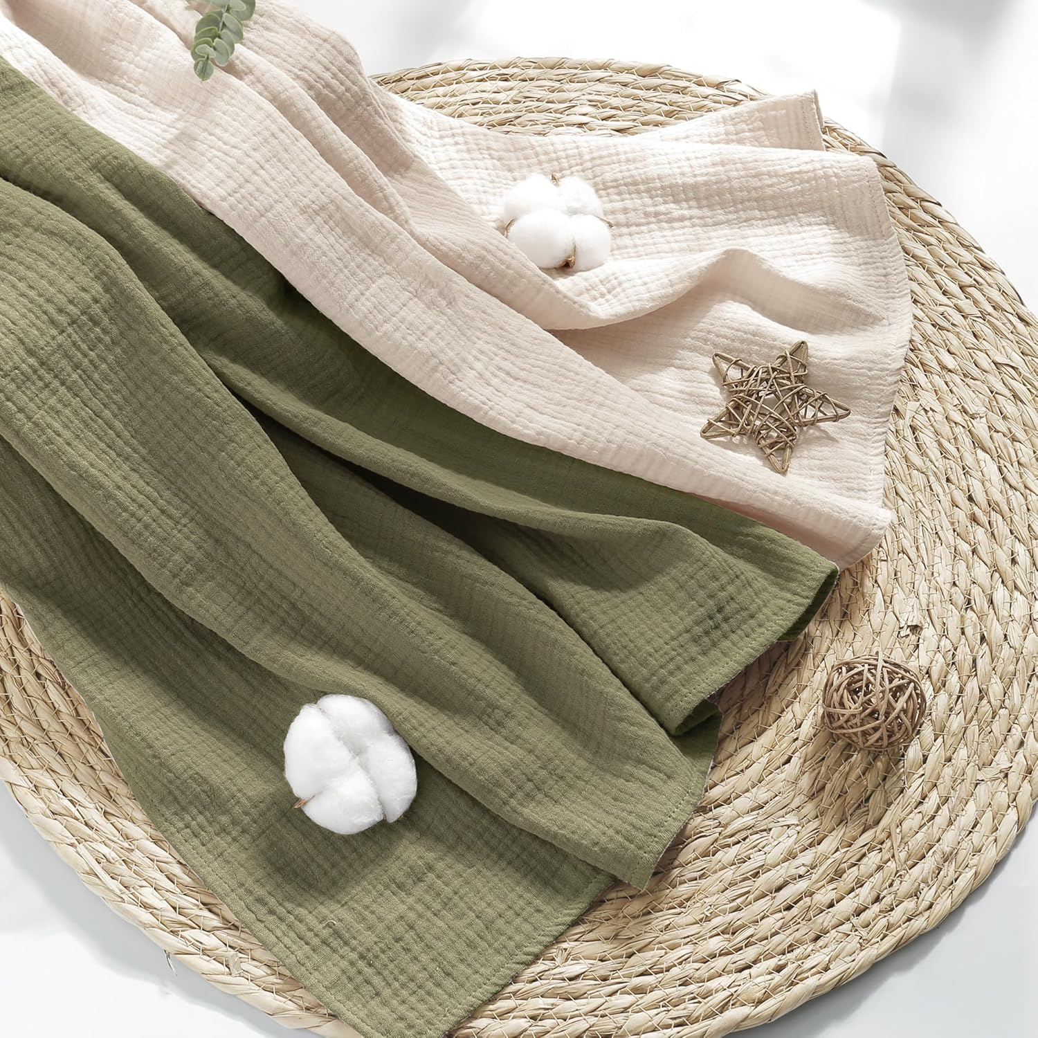 Susurration Muslin Swaddle Blanket Baby,100% Cotton Baby Receiving Blanket Soft Thin Baby Swaddle Blanket for Unisex Newborn 40X40In 2Pack (Dark Green) image number 6