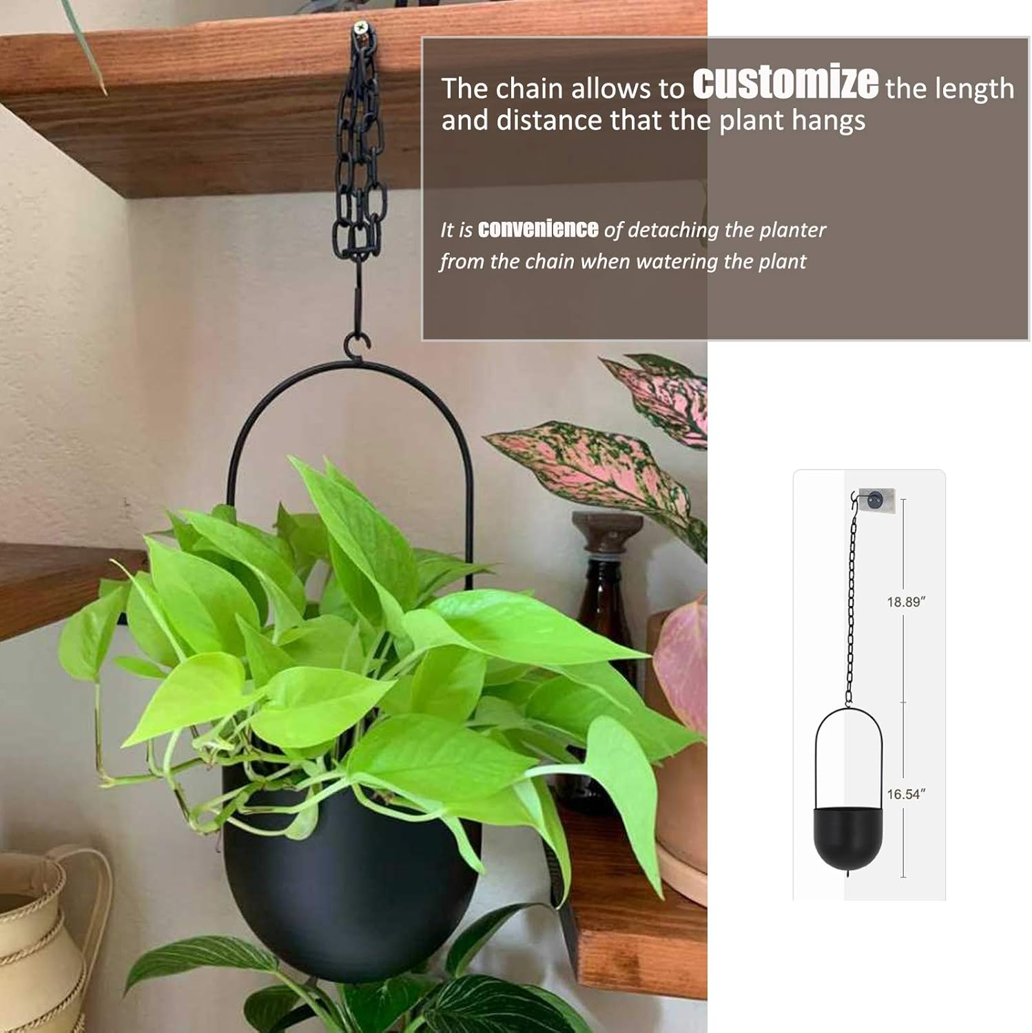 Black Metal Plant Hanger Metal Wall and Ceiling Hanging Planter Modern Planter Mid Century Flower Pot Plant Holder(D=6.29'') image number 2