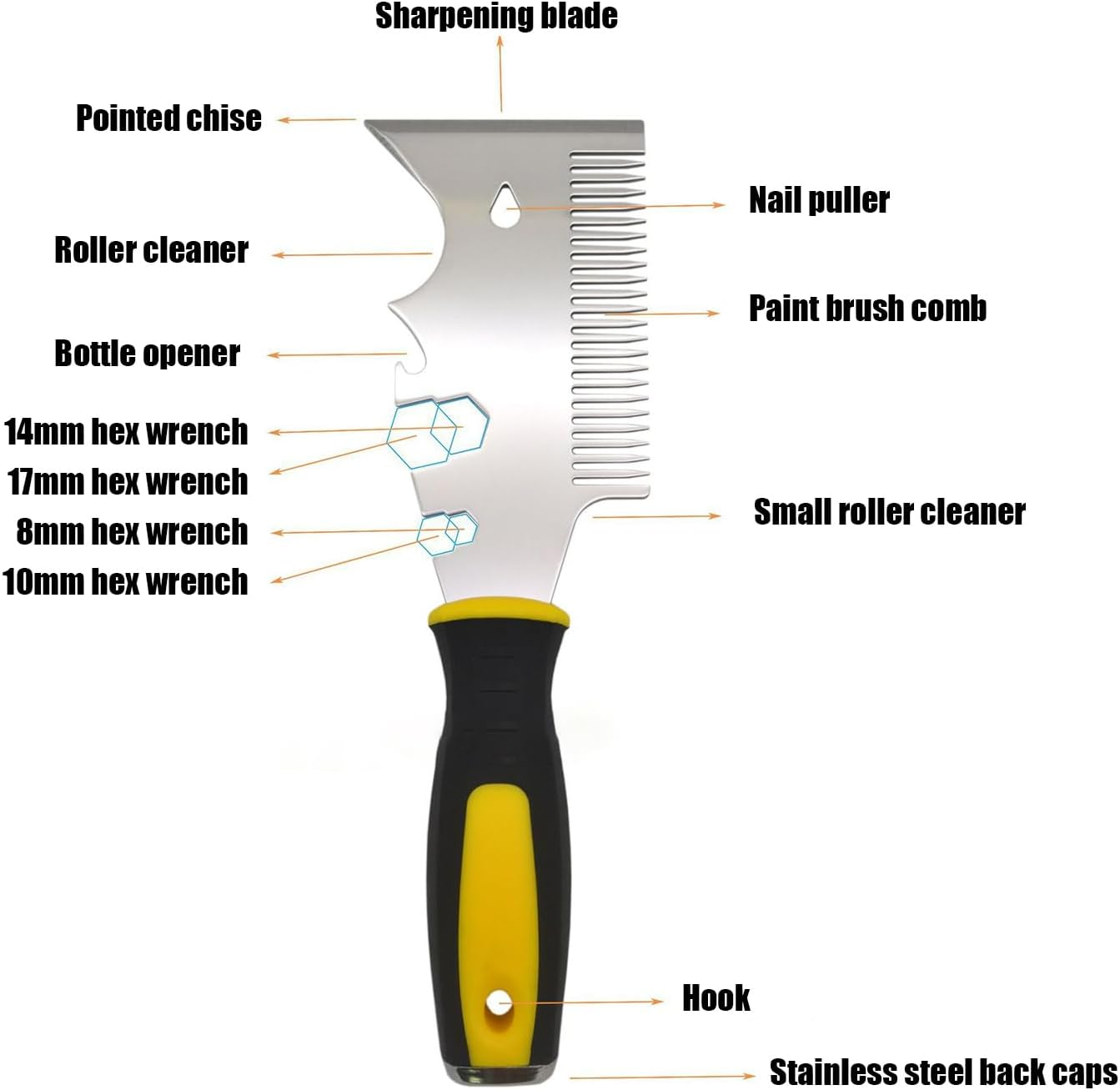 Paint Brush Comb | Stainless Steel 13 in 1 with Wrench - Painting Brush Cleaning Tool - for Craft Projects Trim Work Wall Edge House Painting Home Improvement image number 3