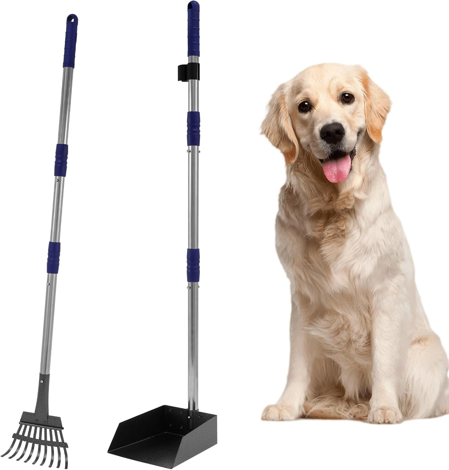 Pooper Scooper for Dogs, Dog Pooper Scooper Long Handle, Height Adjustable Pet Pooper Scooper, Poop Scoop Shovel, Detachable Rake and Tray Set Pet Waste Removal on Grass Dirt and Gravel image number 2
