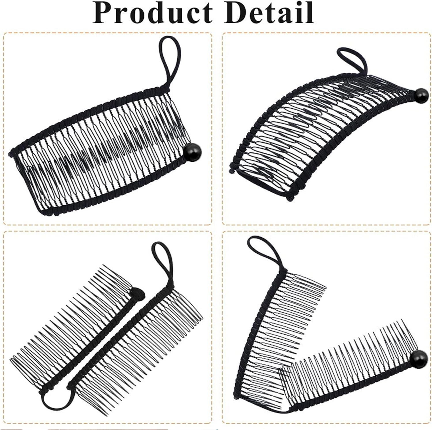 Stretchy Banana Hair Clip for Fine Thin Hair Stretch & Adjust - Decorative Sturdy & Lightweight - No Pressure or Headaches-Cord W/Bar Closur (Small, Black,20-Teeth) image number 6