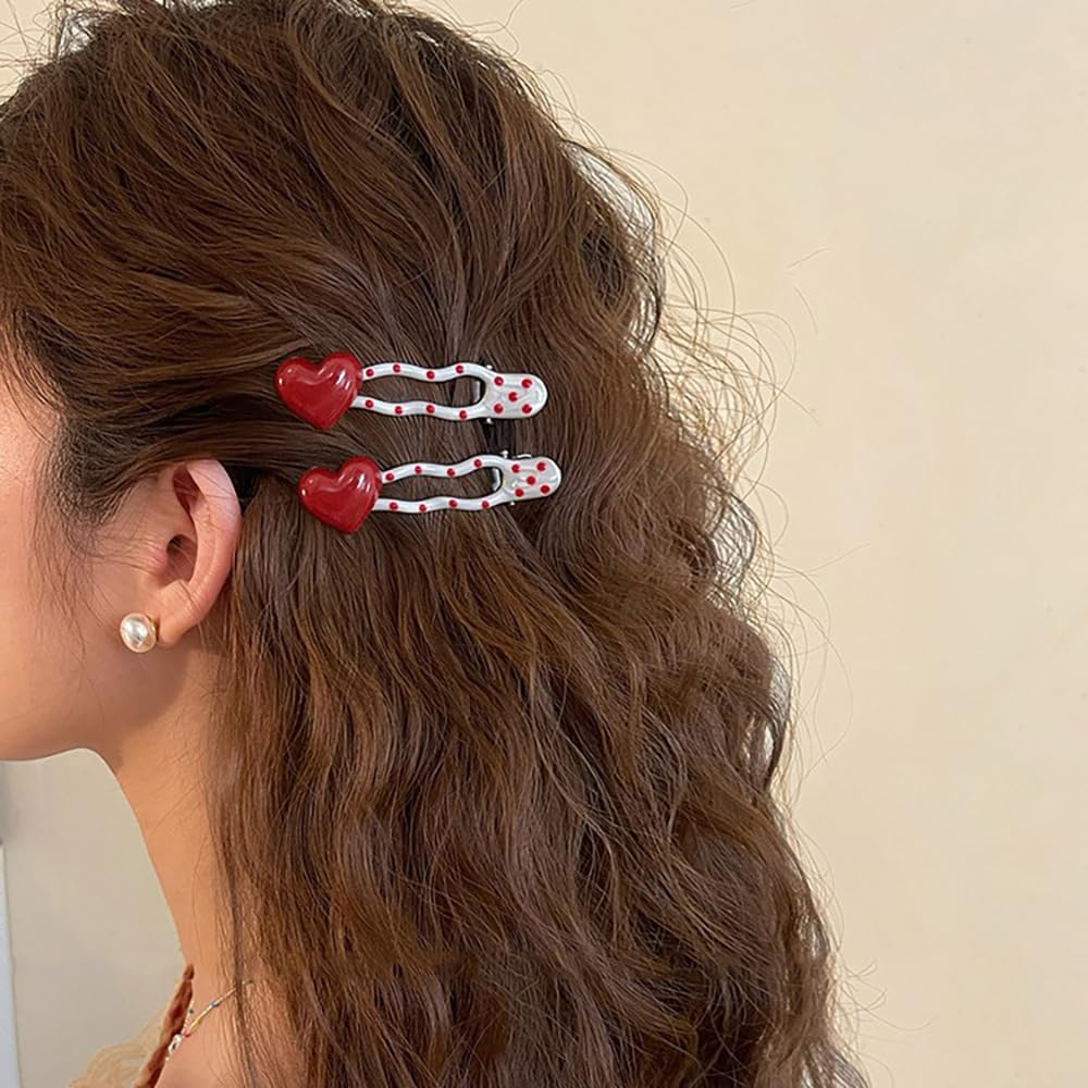 Red Dots 3D Heart Decorative Hair Clips Silver Metal Hair Clip Hair Clips for Women Kawaii Willow Wave Hair Clips Hair Clip Women'S Duck Beak Alligator Hair Clip Hair Accessories image number 3
