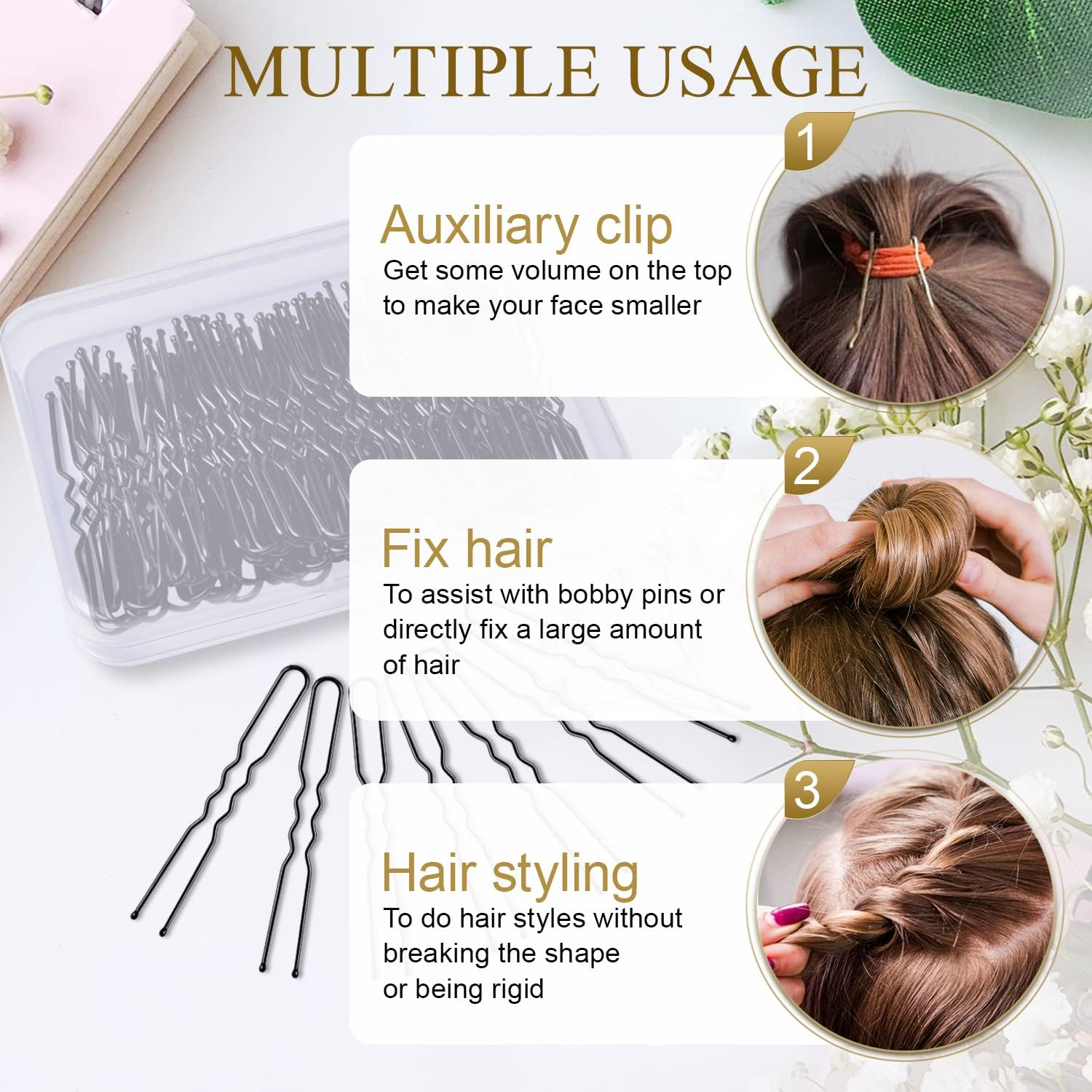 U Shaped Hair Pins, IKOCO 80Pcs of Bun Hair Pins for Women Girls with Storage Box(2.4 Inch) image number 4