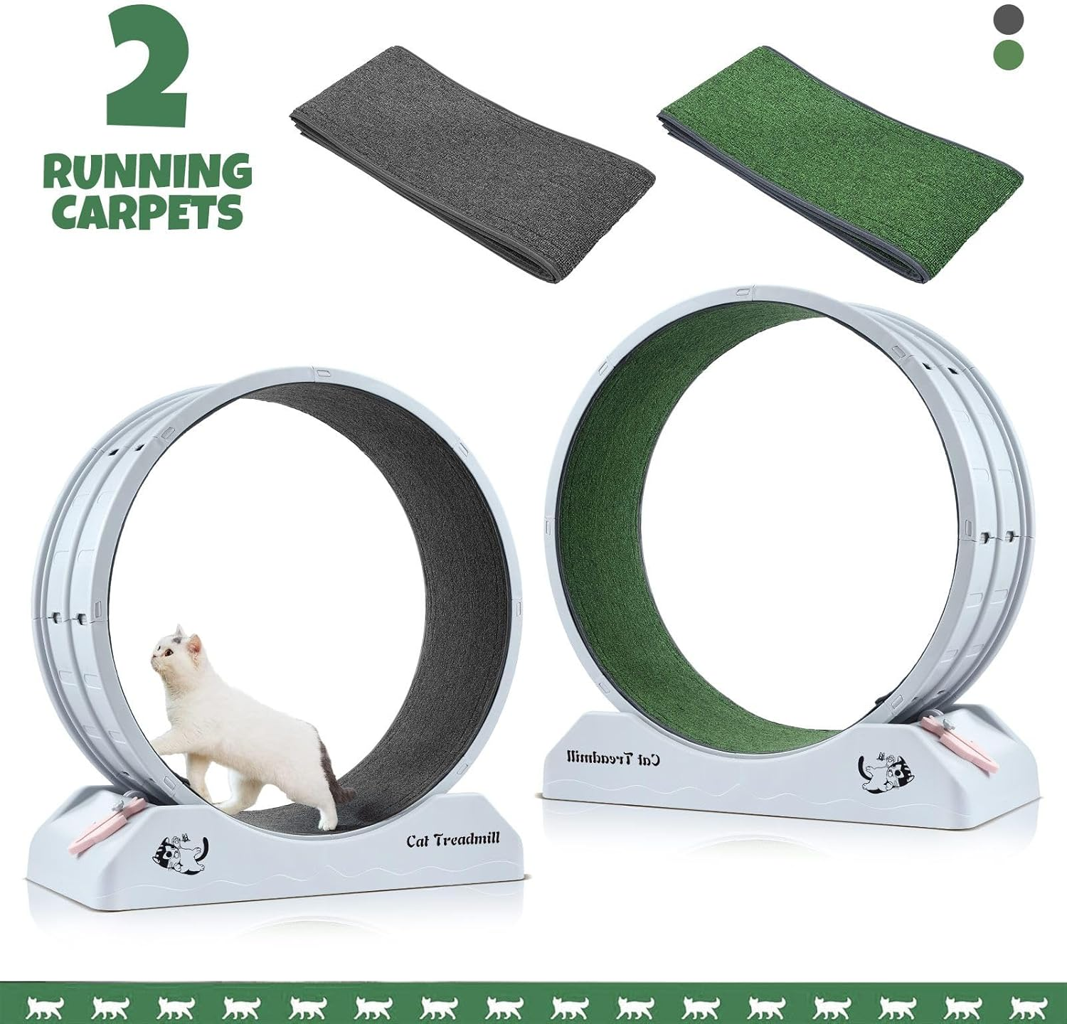 Pet Scene Cat Toy Exerciser Cat Wheel Running Fitness Workout Treadmill Machine Indoor Feline Spinning Walking Training Circle Plastic,With 2PCS Run Surface image number 3