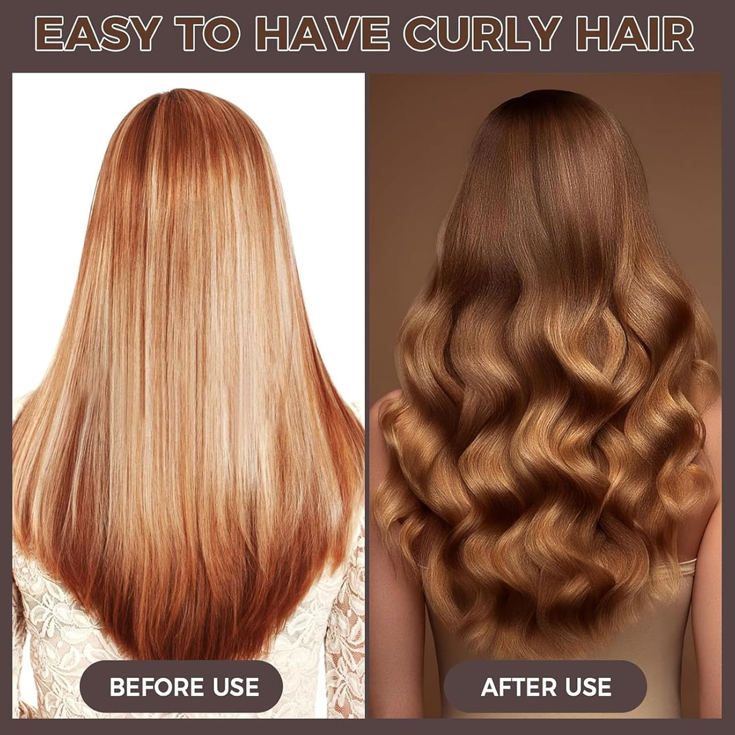 Heatless Hair Curler 4Pcs Overnight Rods for No Heat Curls - Velvet Satin Flexi Rods Sleep in Curlers Blowout for Long Short Hair Volume Women Styling Tools Brown