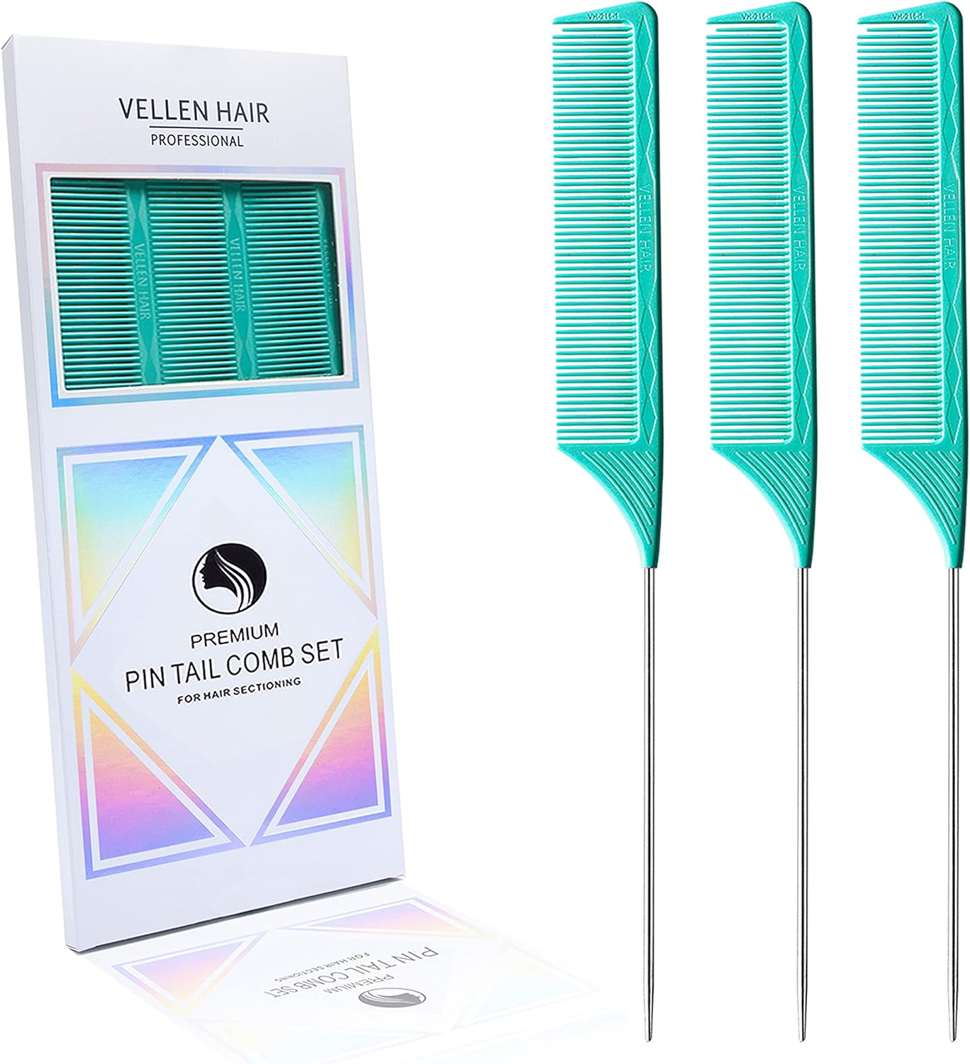 Vellen Hair Professional 9 Inch Rat Tail Combs for Hair Stylists, PEI Material 430&deg;F Heat Resistant and Antistatic, Styling and Highlighting,3 Pack (Mint)