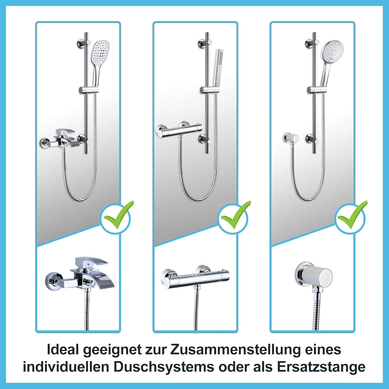 G&ouml;rbach Shower Set Shower Rail with Shower Head Holder Stainless Steel Shower Rail 70 Cm Shower Wall Rail with Variable Wall Fixings for Variable Adaptation to Existing Drill Holes Chrome image number 3