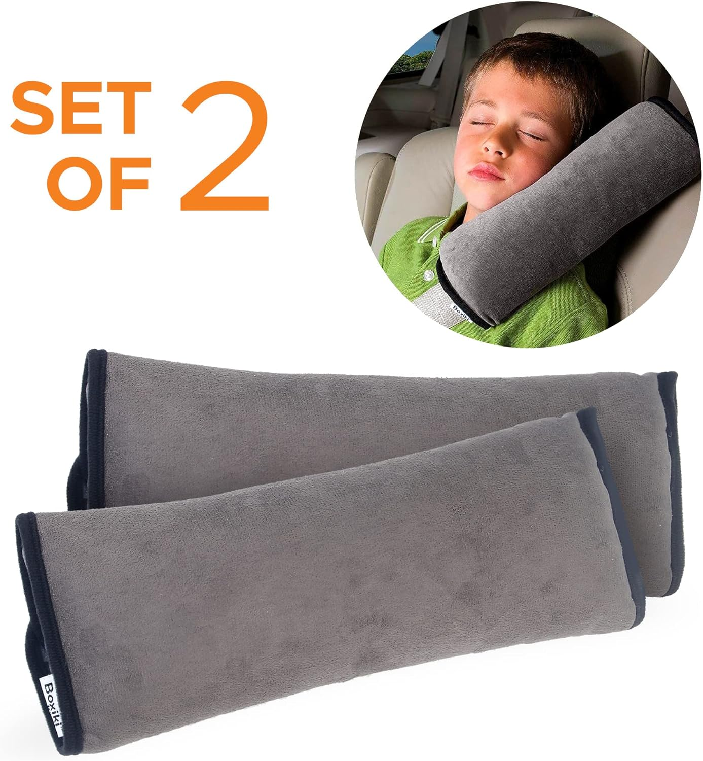 Boxiki Travel Set of 2 Seatbelt Covers for Adults, Kids - Seat Belt Cushion, Pillow, Pad for a More Comfortable Driving, Shoulder Strap Covers Harness Pad for Car/Bag image number 4