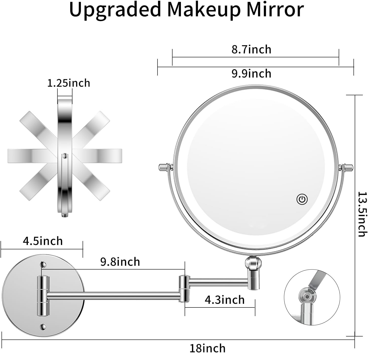 FUNTOUCH 4000 Mah Rechargeable Cosmetic Mirror with 1X/20X Magnification, Dimmable Shaving Mirror 3 Colours, Touchscreen LED Make-Up Mirror, 360&deg; Rotatable, Wall Mirror for Bathroom and Hotel image number 3