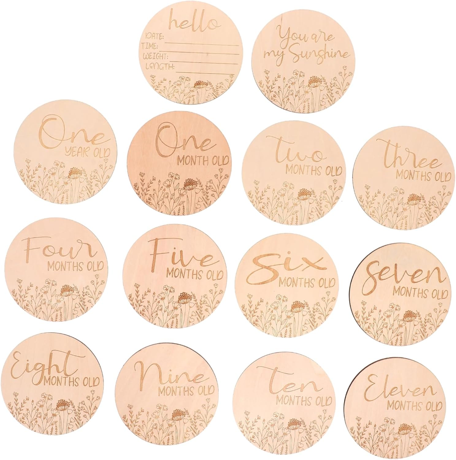 14Pcs Wooden Baby Milestone Cards Monthly Milestone Discs Infant Growth Photo Prop Set for Newborns image number 5