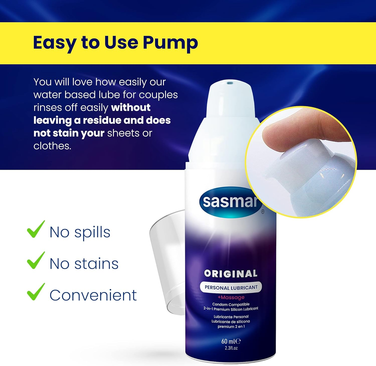 SASMAR Original Silicone Massage Gel and Personal Lubricant for Men, Women Long Lasting, Paraben Free, No Residue, Safe with Condoms & Toys 2.3 Ounce image number 6