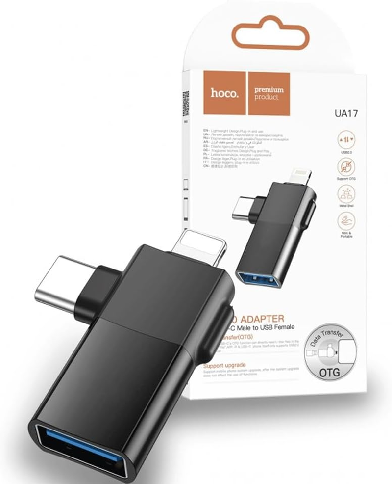 Hoco UA17 IP Male USB-C Male to USB Female Adapter - Black image number 5