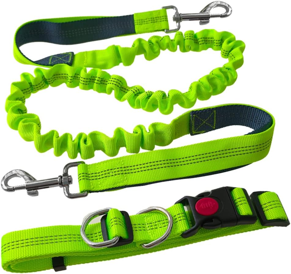 Aiqeer Green Hands Free Dog Leads, Adjustable Waist Belt and Retractable Bungee Leash, Jogging Dog Leash with Reflective Stitching (Grey Handle) image number 1