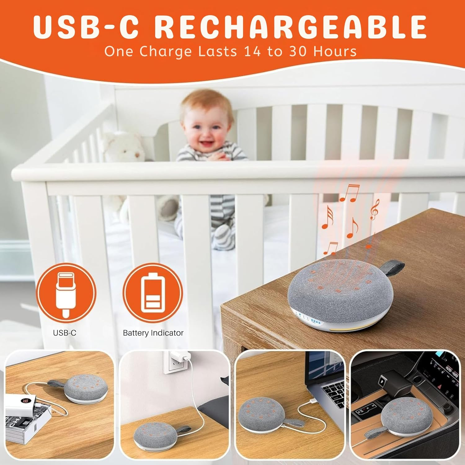 White Noise Machine, Baby White Noise Machine with 40 Soothing Sounds for Sleep, Sound Machine with Night Light 7 Colours 4 Modes for Children'S and Adult Bedroom and Travel image number 1