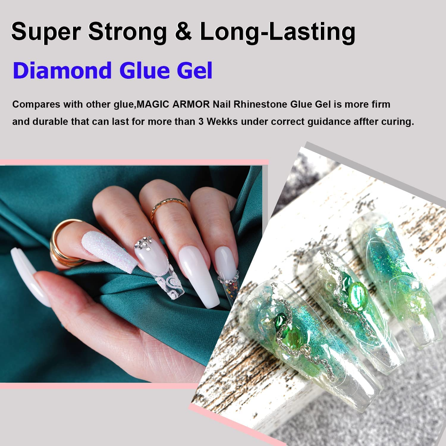 MAGIC ARMOR 2 Pcs Nail Art Rhinestone Glue Gel 30G, Clear, Low Viscosity, Super Strong, Nail Glue image number 3