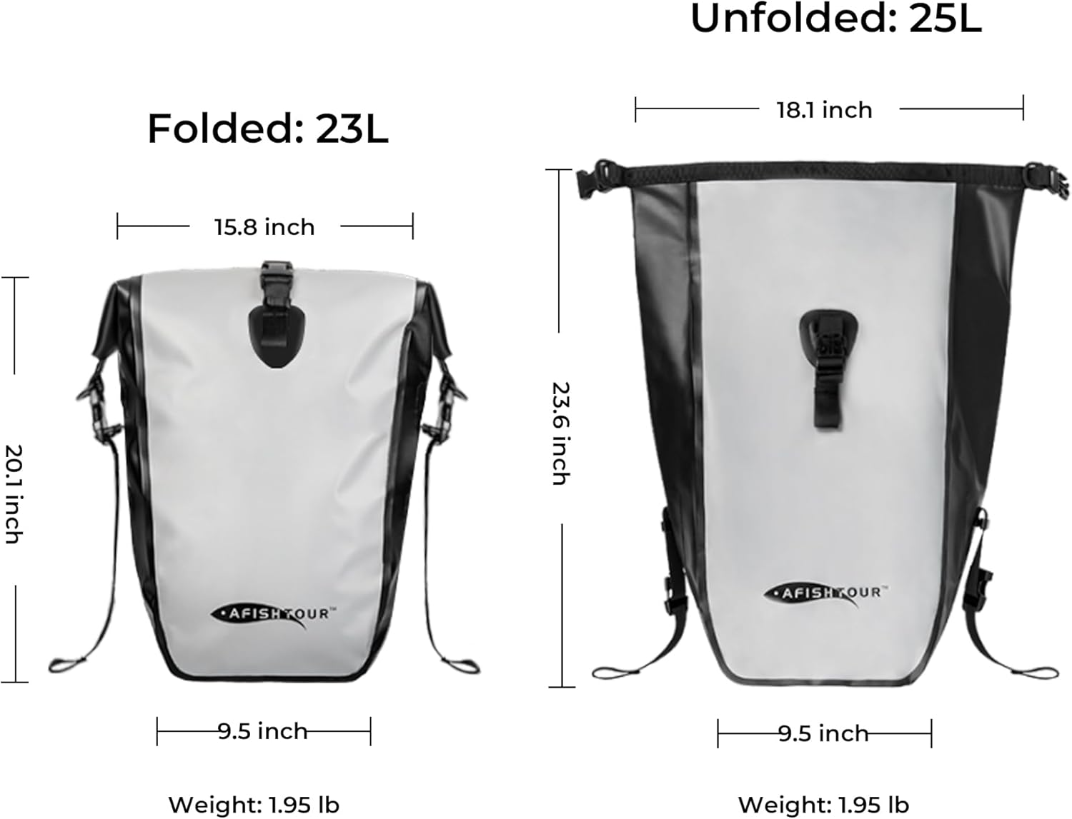 AFISHTOUR Waterproof Bike Pannier -25 L Saddle Bag for Bicycles Rear Rack - Bike Bag for Grocery, Laptop (Grey,1 PCS) image number 4