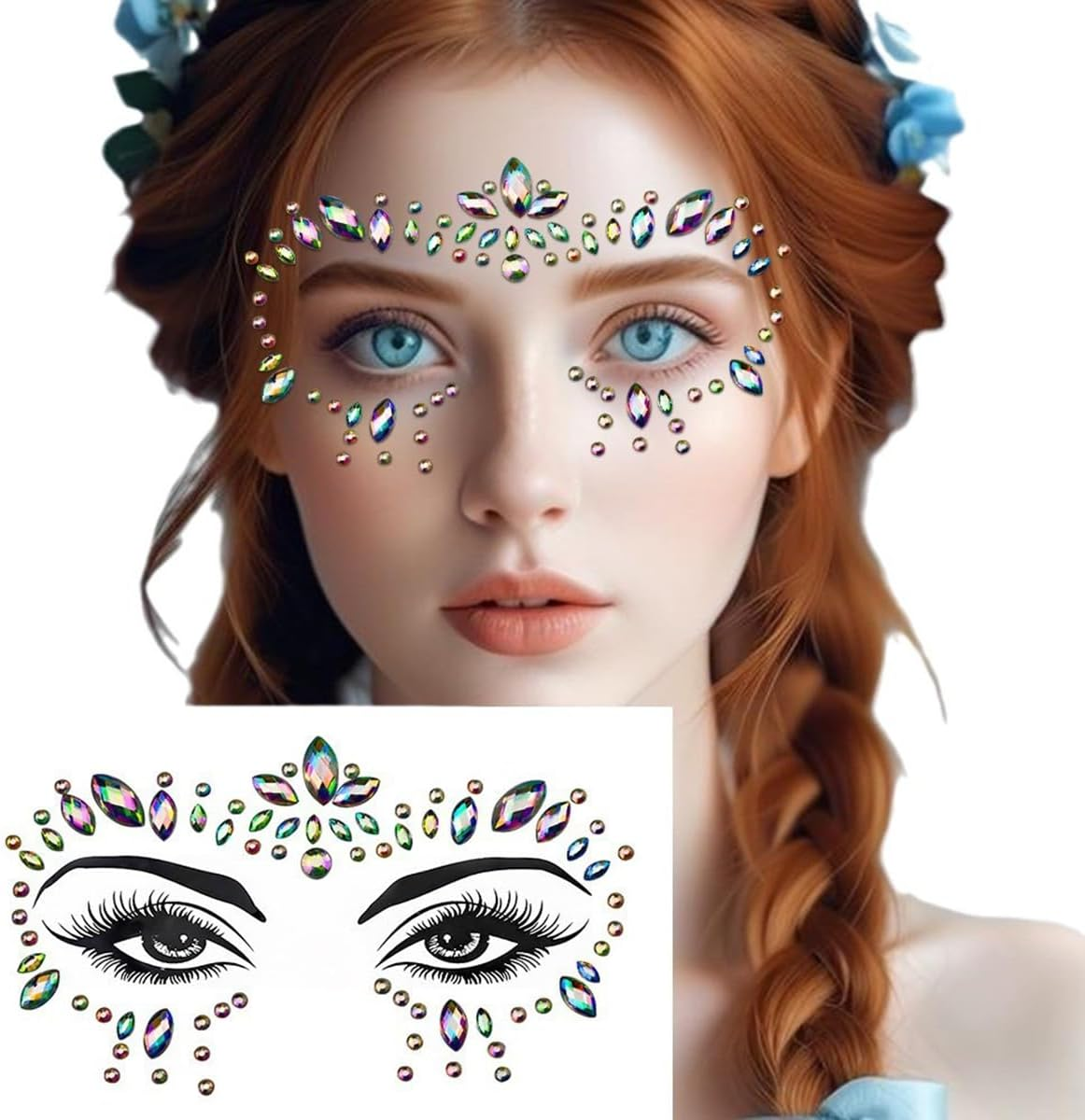 5Pcs/Set 3D Rhinestone Face Sticker Festival Party Glitter Diamond Makeup Jewelry Face Tattoo Sticker Crystal Gems Jewels Face Decoration image number 4