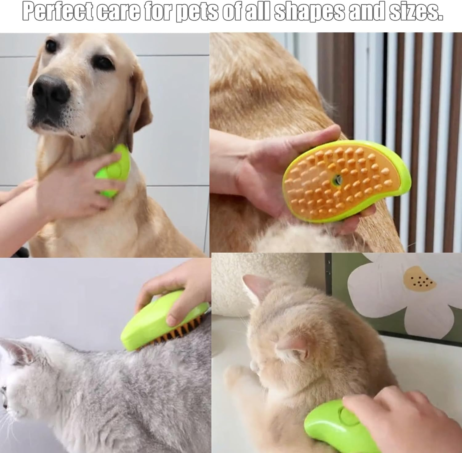 Steamy 3-In-1 Cat Brush - Self-Cleaning Steam Pet Hair Cleaner and Massage Brush for Removing Tangled Loose Hair (C)