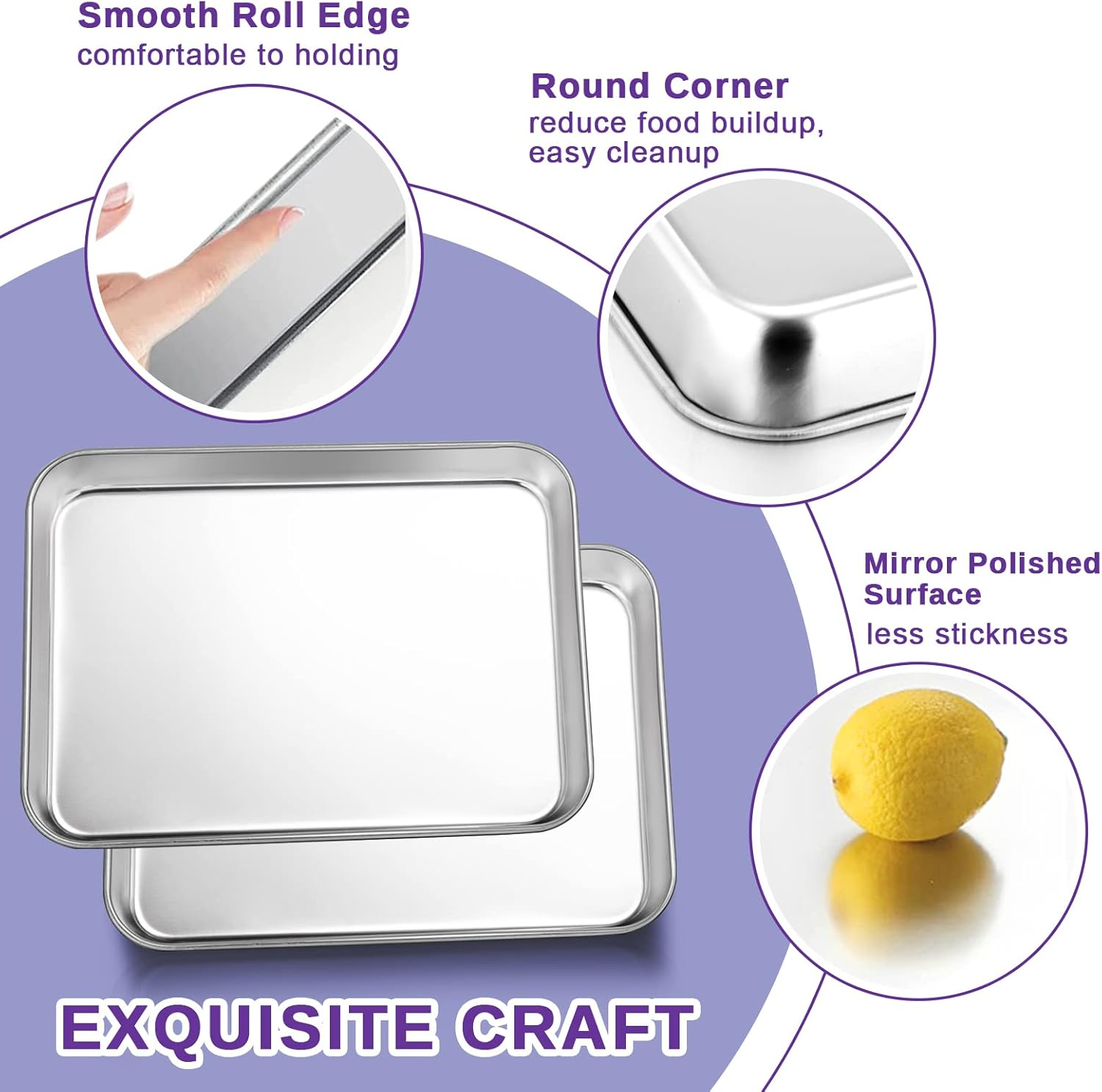 Herogo Baking Tray Set of 2, Stainless Steel Oven Tray 40 X 30 X 2.5Cm, Large Rimmed Baking Pan Cookie Sheet, Healthy & Non Toxic, Rust Free & Mirror Finish, Easy Clean & Dishwasher Safe image number 1