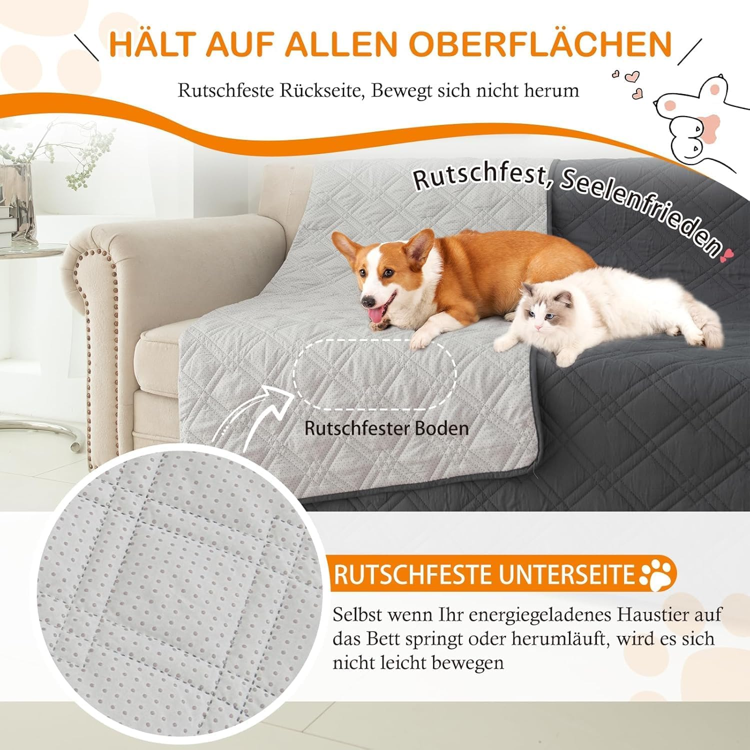 GYURO 100% Waterproof Dog Blanket, Large Washable Dog Blanket with Non-Slip Backing, Can Protect Furniture Bed Sofa (Grey, 77 X 178 Cm) image number 4