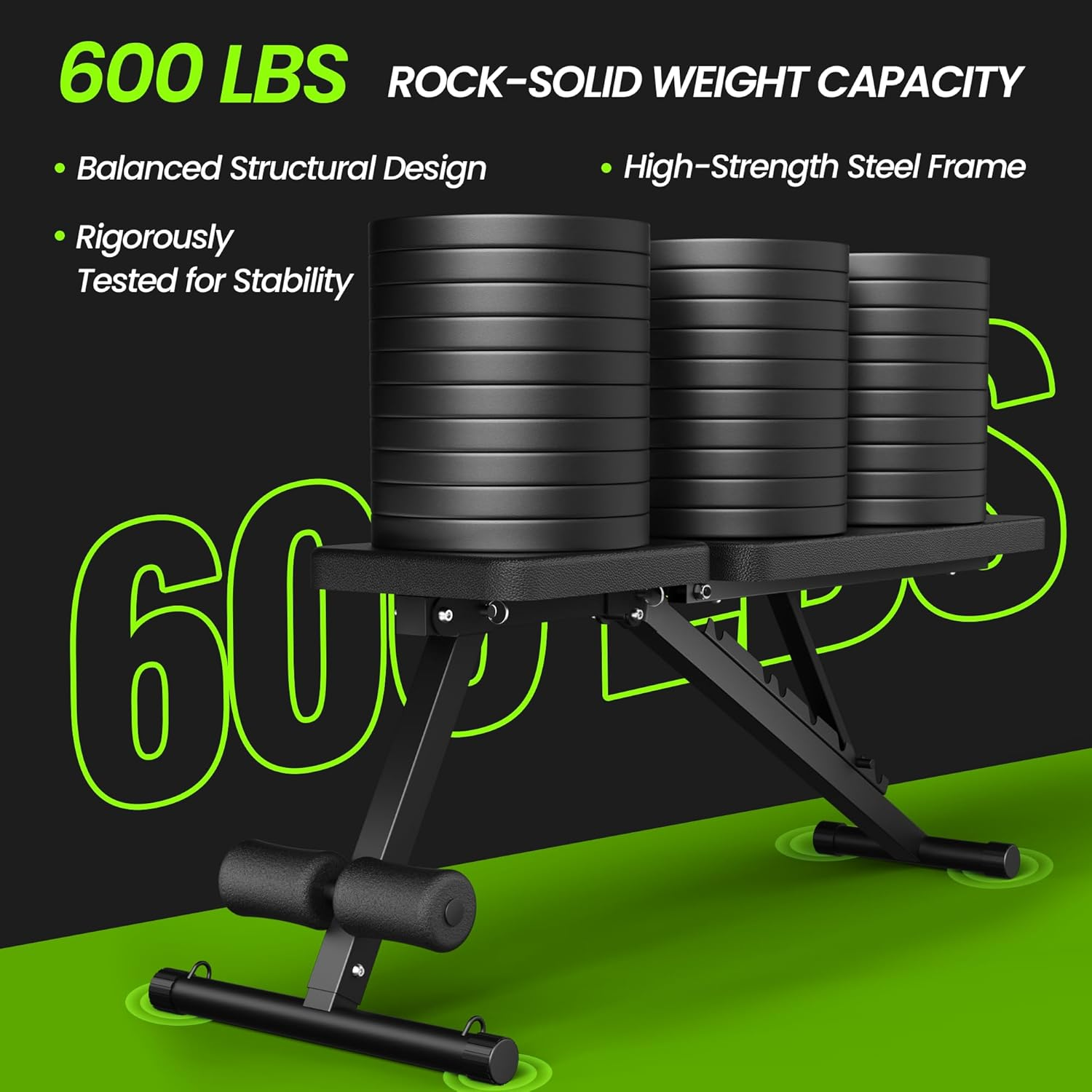 Adjustable Weight Bench for Home Gym, Foldable Workout Bench for Full Body Fitness Dumbbell Exercise, 600LBS Incline Decline Flat Bench with Resistance Bands for Strength Training