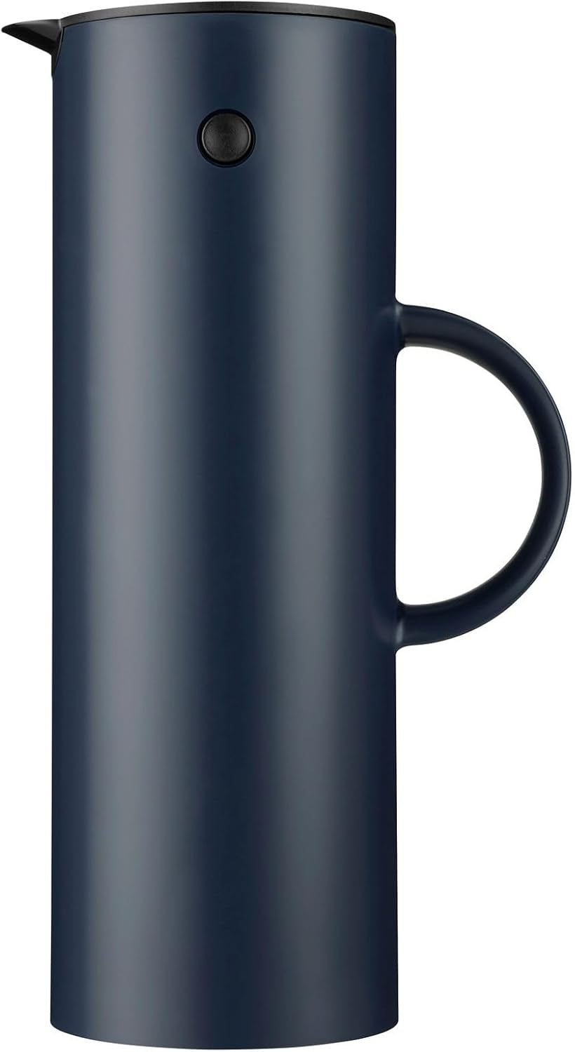 Stelton EM77 Insulated Jug - Double-Walled Insulated Jug for Hot/Cold Drinks - Tea & Coffee Pot with Glass Insert, Magnetic Closure, Screw Lid, Vintage Design - 1 Litre, Soft Black