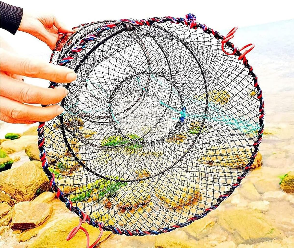 AIMALL 2 PCS Multifunctional Fishing Net for Crab, Shrimp, and Fish, Retractable Nylon Mesh Net with Casing Buckle and Plating Framework, 23.6 X 17.7 Inches image number 2