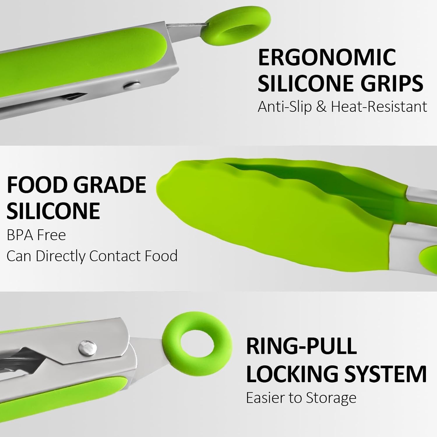 7 Pack Kitchen Tongs Set, Stainless Steel Silicon Handles and Nylon Tips,7 Inch Color Stainless Steel Tongs,Heat Resistant Non-Stick BBQ Tongs with Locking, for Cooking Grilling Salad image number 3