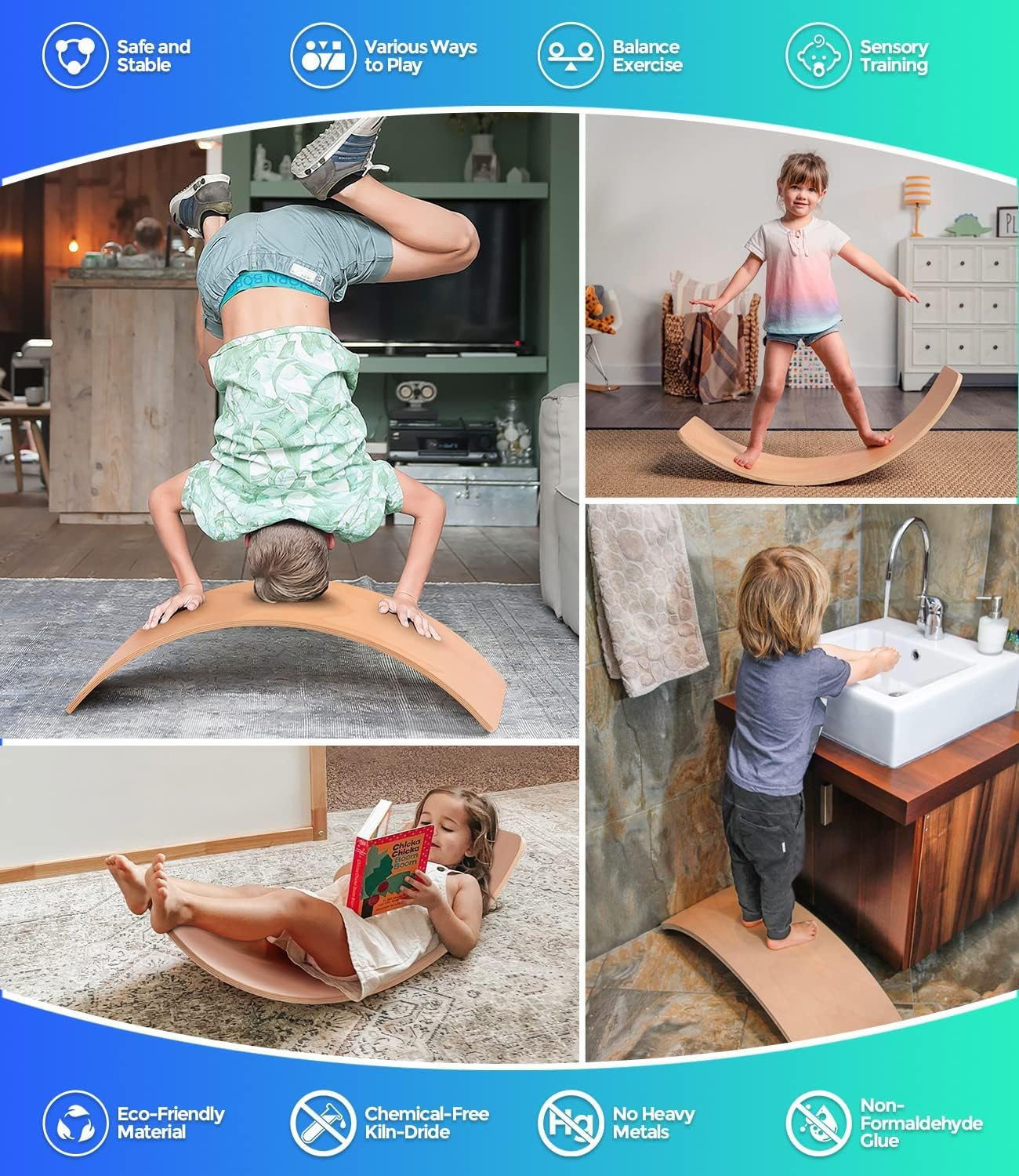 Wood Balance Board Kids, [90Cm] Wobble Board for Kids Toddlers, Open Ended Montessori Waldorf Learning Toy, Gifts for 3 4 5 6 7 8 Year Old Boys Girls Kids Birthday & Christmas Stocking Stuffers image number 5