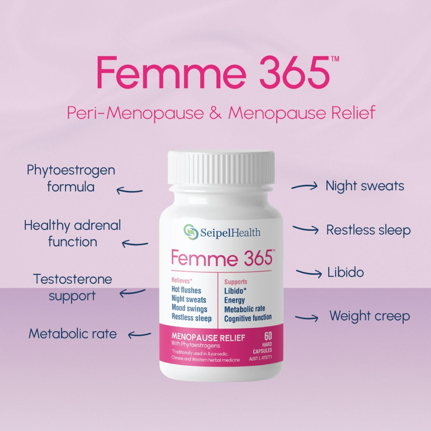 Femme 365 Botanical Capsules for Women, Daily Herbal Blend Inspired by Ayurvedic, Chinese and Western Traditions, 60 Capsules image number 4
