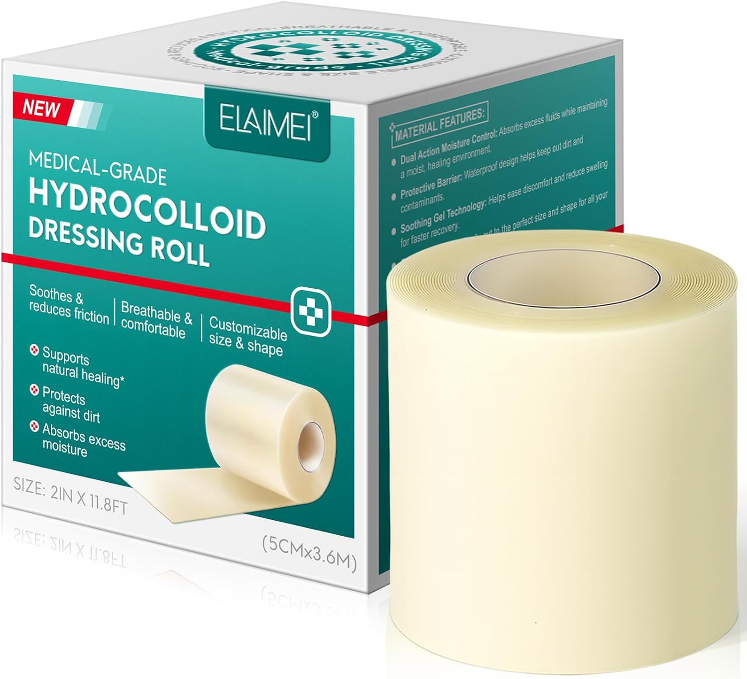 Hydrocolloid Roll for Wound Care | 2In X 11.8Ft | Self-Adhesive Patch Bandage | Waterproof & Sterile | Flexible and Cut-To-Size Dressing | for Blisters, Acne, Cuts & Daily Skin Protection | One Roll image number 2