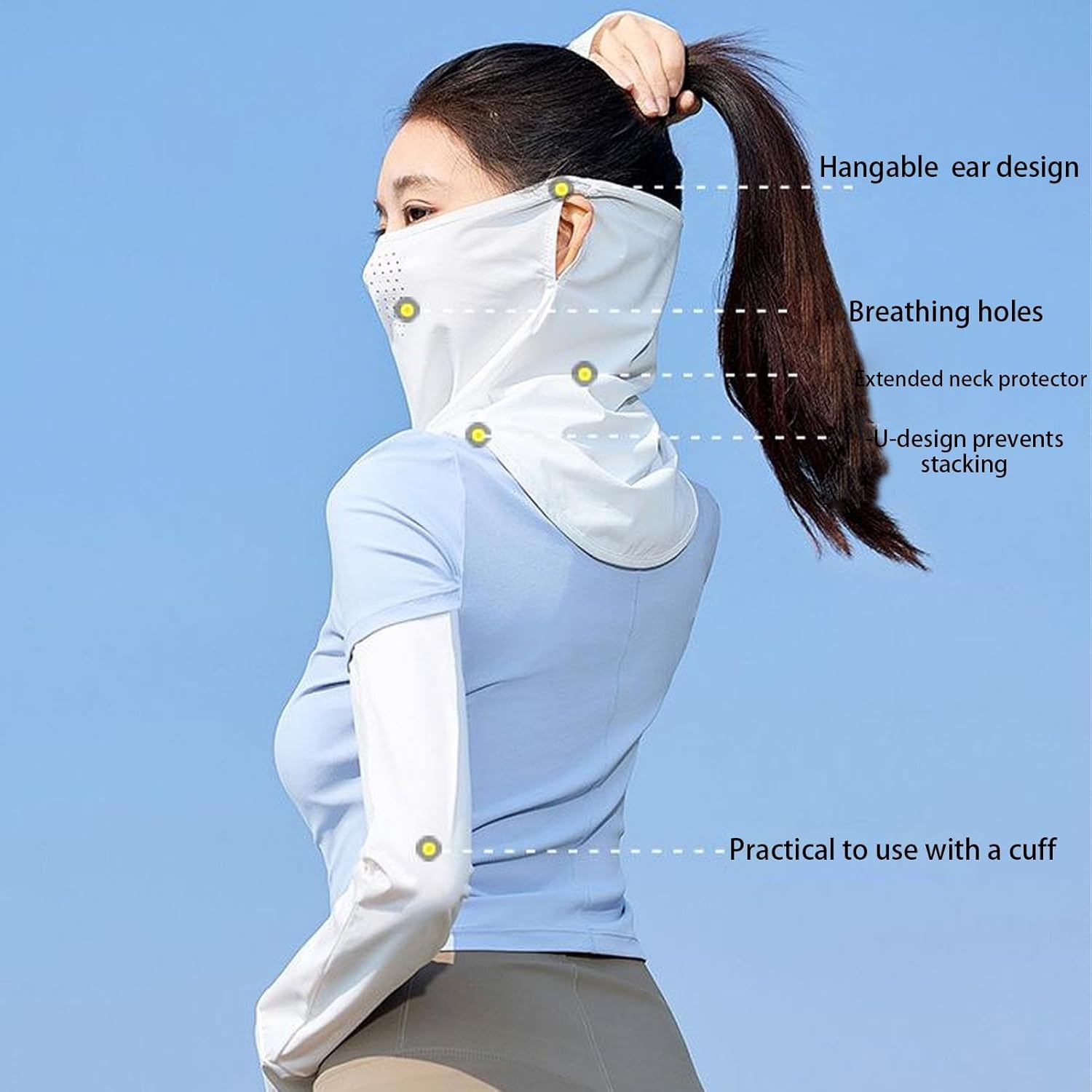 UV Face Cover - UPF 50+ Face Scarf Cover,Cooling Facial Shield with Ear Loops, Sunscreen Covering Shield for Summer - Black image number 2