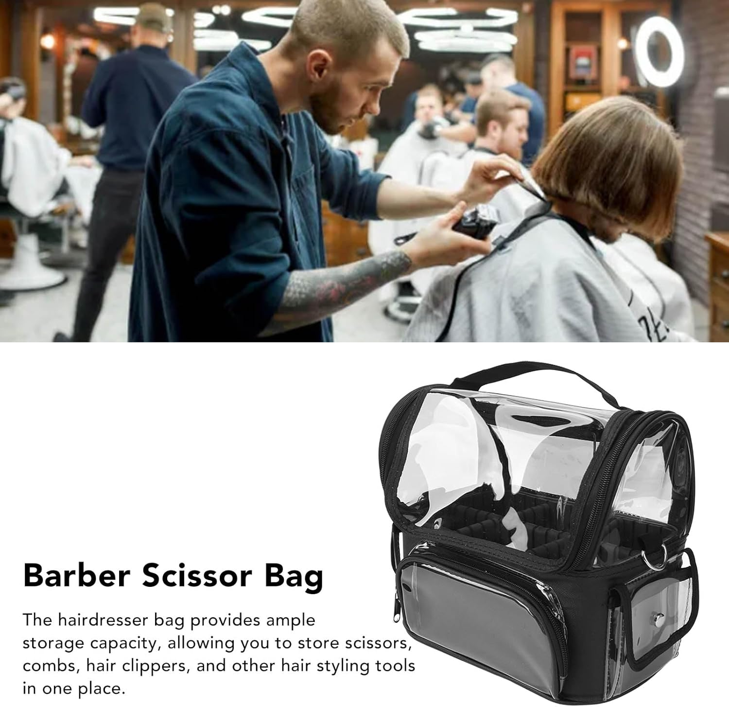 Hairdresser Bag, Large Capacity Hair Stylist Storage Bag with Strap, Ideal for Barber Shop and Salon, Ample Space for Scissors, Hair Clippers, and Styling Tools image number 2